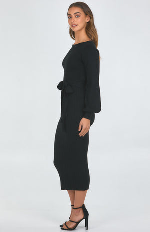 Boat neck Knit Dress-Ajoy-Elle Knit Dress - Black