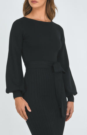 Boat neck Knit Dress-Ajoy-Elle Knit Dress - Black