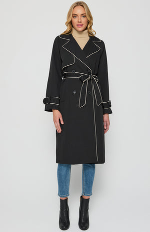Contrast Binding Longline Trench Coat-Black-Winnie and Co