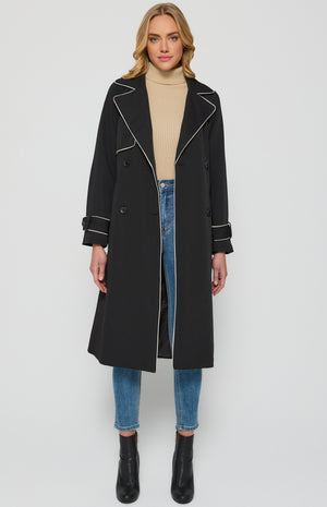 Contrast Binding Longline Trench Coat-Black-Winnie and Co