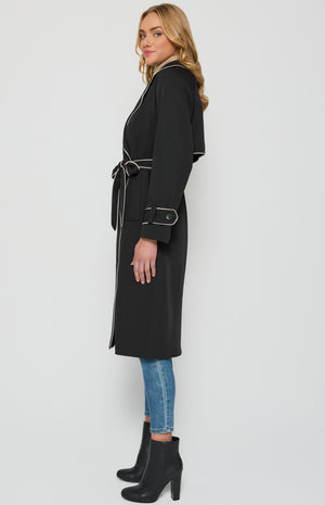Contrast Binding Longline Trench Coat-Black-Winnie and Co