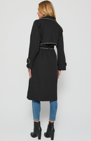 Contrast Binding Longline Trench Coat-Black-Winnie and Co
