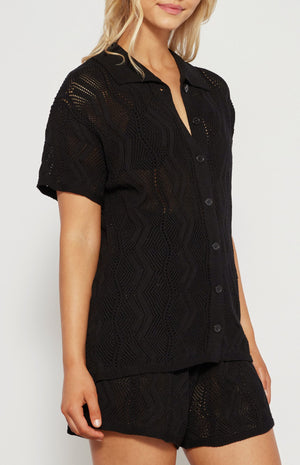 Crochet Short and Shirt Set-Black-Winnie and co