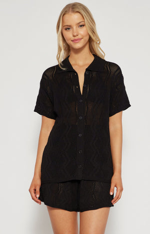 Crochet Short and Shirt Set-Black-Winnie and co