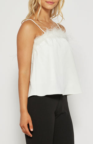 Feather Trim Neckline Top / Winnie and co/ White