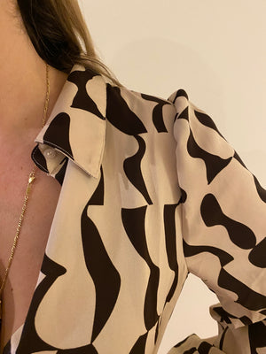 Belted Shirt Dress with collar-Brown