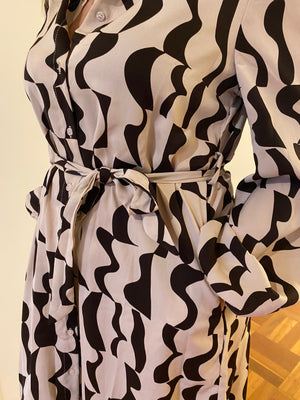 Belted Shirt Dress with collar-Brown
