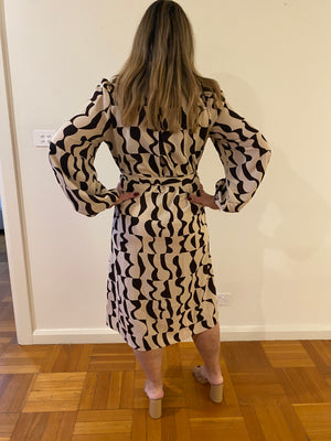 Belted Shirt Dress with collar-Brown
