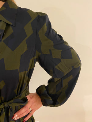 Belle Belted Shirt Dress - Green and Navy