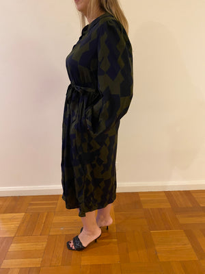 Belle Belted Shirt Dress - Green and Navy