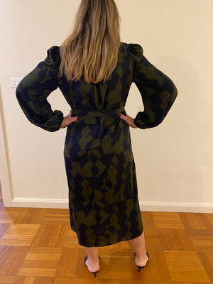 Shirt Dress with belt-Navy and green