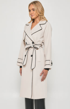 Contrast binding Longline Trench Coat-Beige-Winnie and Co