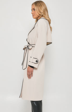 Contrast binding Longline Trench Coat-Beige-Winnie and Co