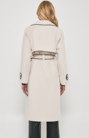 Contrast binding Longline Trench Coat-Beige-Winnie and Co