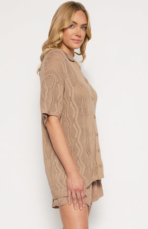 Crochet Shorts and Shirt Set-Beige-Winnie and Co