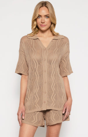 Crochet Shorts and Shirt Set-Beige-Winnie and Co