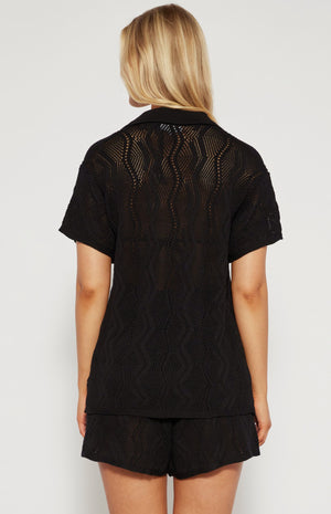 Crochet Short and Shirt Set-Black-Winnie and co