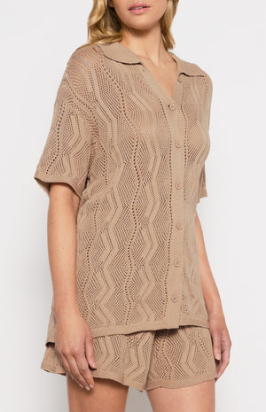 Crochet Shorts and Shirt Set-Beige-Winnie and Co
