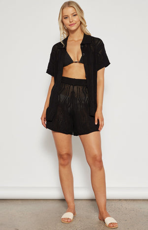 Crochet Short and Shirt Set-Black-Winnie and co