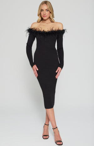 Feather Trim Knit Dress