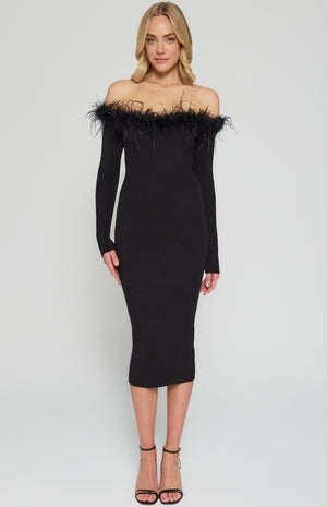 Feather Trim Knit Dress-Winnie and Co