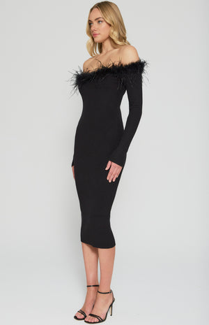 Feather Trim Knit Dress-Winnie and Co