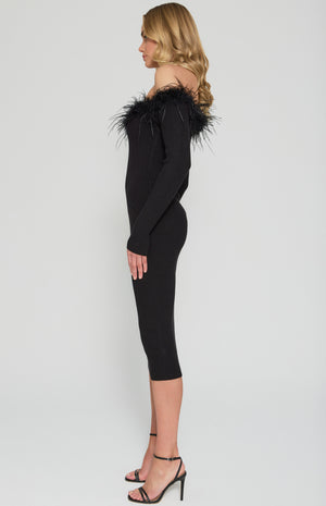 Feather Trim Knit Dress-Winnie and Co