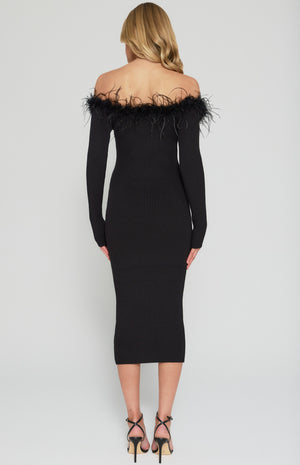 Feather Trim Knit Dress-Winnie and Co