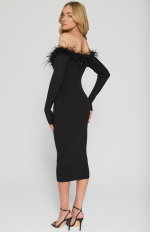 Feather Trim Knit Dress-Winnie and Co