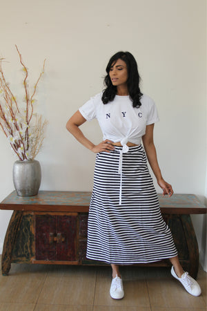Navy Stripped Skirt-Ari Jogger Skirt-FL Basics