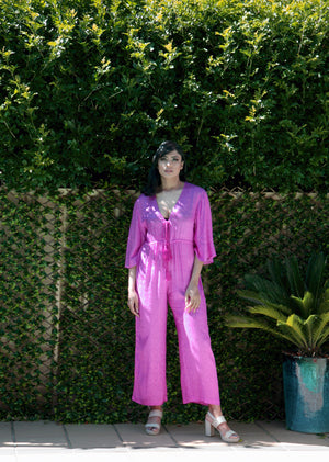 Fuchsia Jumpsuit-Raga- Sweet Temptation Tie Front Jumpsuit