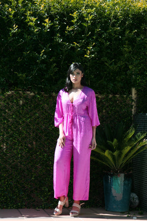 Fuchsia Jumpsuit-Raga- Sweet Temptation Tie Front Jumpsuit