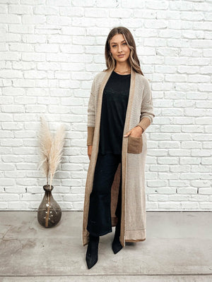 Bagira-Catacomb Cardigan Camel/White-Long Cardigan