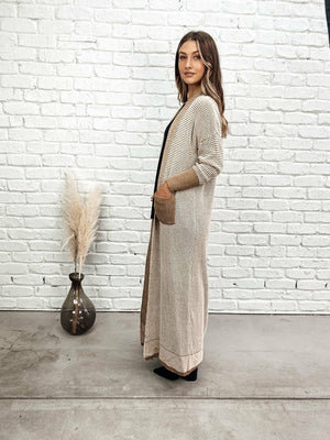 Bagira-Catacomb Cardigan Camel/White-Long Cardigan