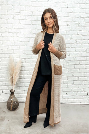 Bagira-Catacomb Cardigan Camel/White-Long Cardigan