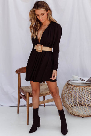 Black long sleeve cape mini dress-Sundays-Cleopatra Dress