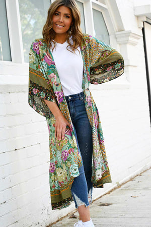 Green Print Kimono-Boho-Floyd Kimono