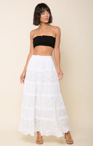 White Boho Skirt-Raga-Kimberly Lace Panel Maxi Skirt