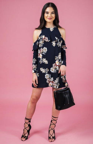 Ajoy Levora Floral Cold Shoulder Shift Dress