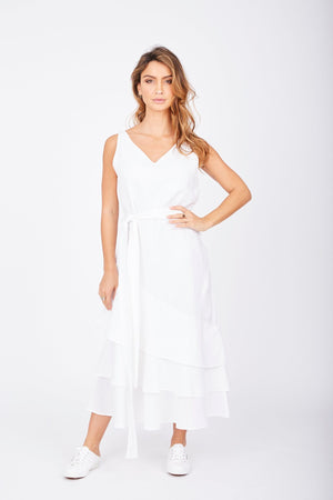 Ladies White Linen Dress-Solito-National Adventures V Dress