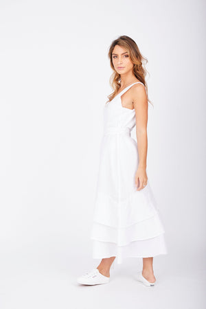 Ladies White Linen Dress-Solito-National Adventures V Dress
