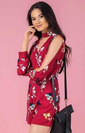 Floral Print Split Sleeve Jumpsuit