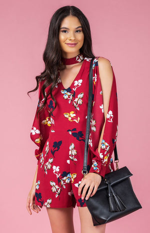 Floral Print Split Sleeve Jumpsuit