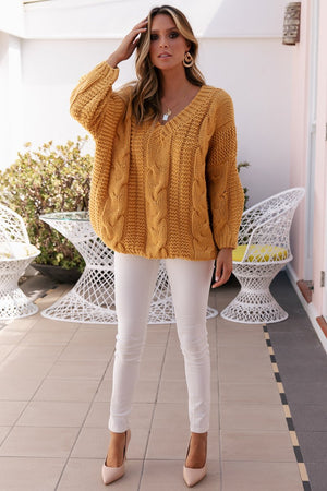 Ladies Cable Knit-Sundays the label-Que Knit Mustard
