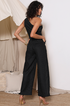 Black Pinstripe Jumpsuit-Prem The Label-Safari Jumpsuit