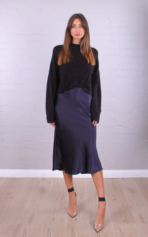Navy Satin Skirt