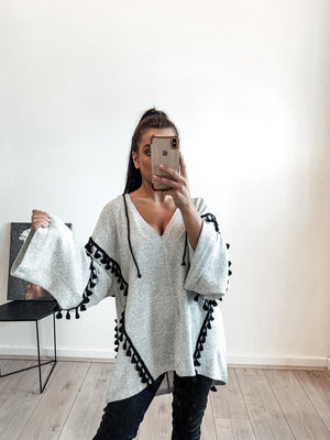 Grey hoodie-Bagira-Tassel Hoodie