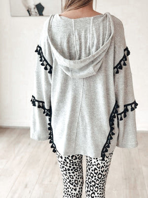 Grey hoodie-Bagira-Tassel Hoodie