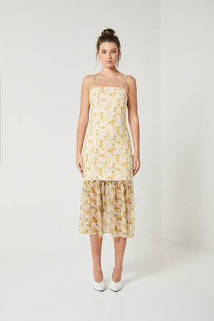 Ladies Yellow print dress-Elliatt-Wattle Dress with Detachable Skirt