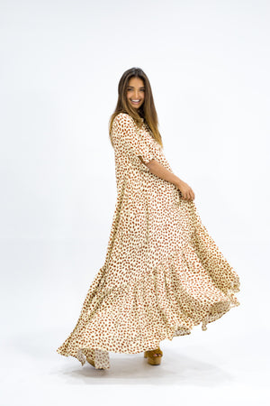 Maxi Dress with Sleeves-Caro-Sky Maxi Snow Leopard